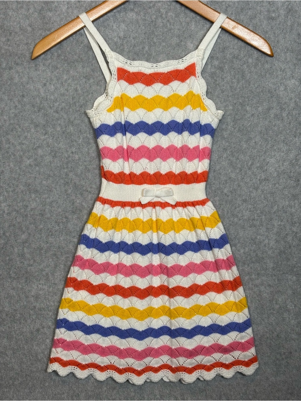 Janie and Jack Sunrise Pink Stripe Striped Sleeveless Crochet Dress-Girls Size 7